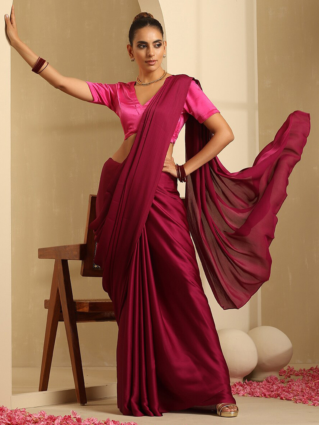 indy Raaga Ethnic Semi Drape Chiffon Saree