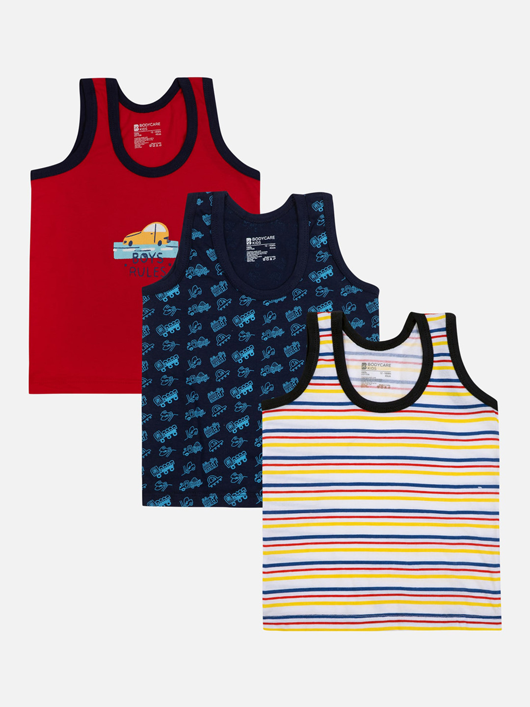 Bodycare Kids Kids Pack Of 3 Assorted Comfortable Cotton Basic Vests