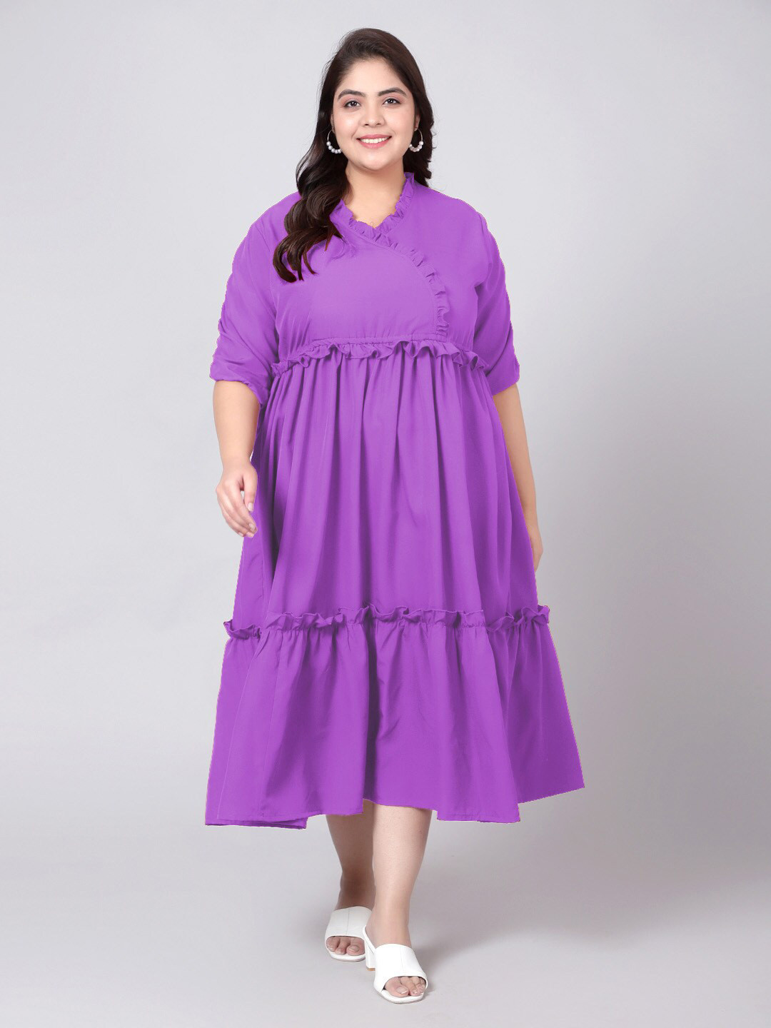 Indietoga Women Plus Size Ruffle Tiered A-Line Maxi Dress