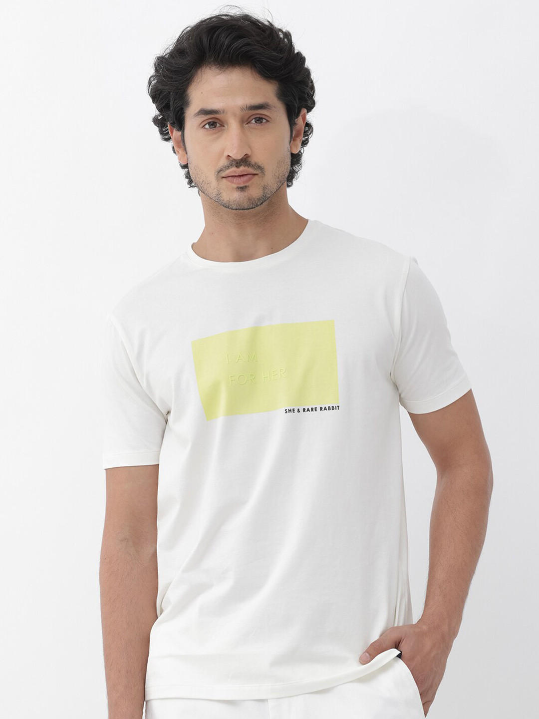 RARE RABBIT Men Iam-1 Skinny Fit Typography Printed Cotton T-Shirt