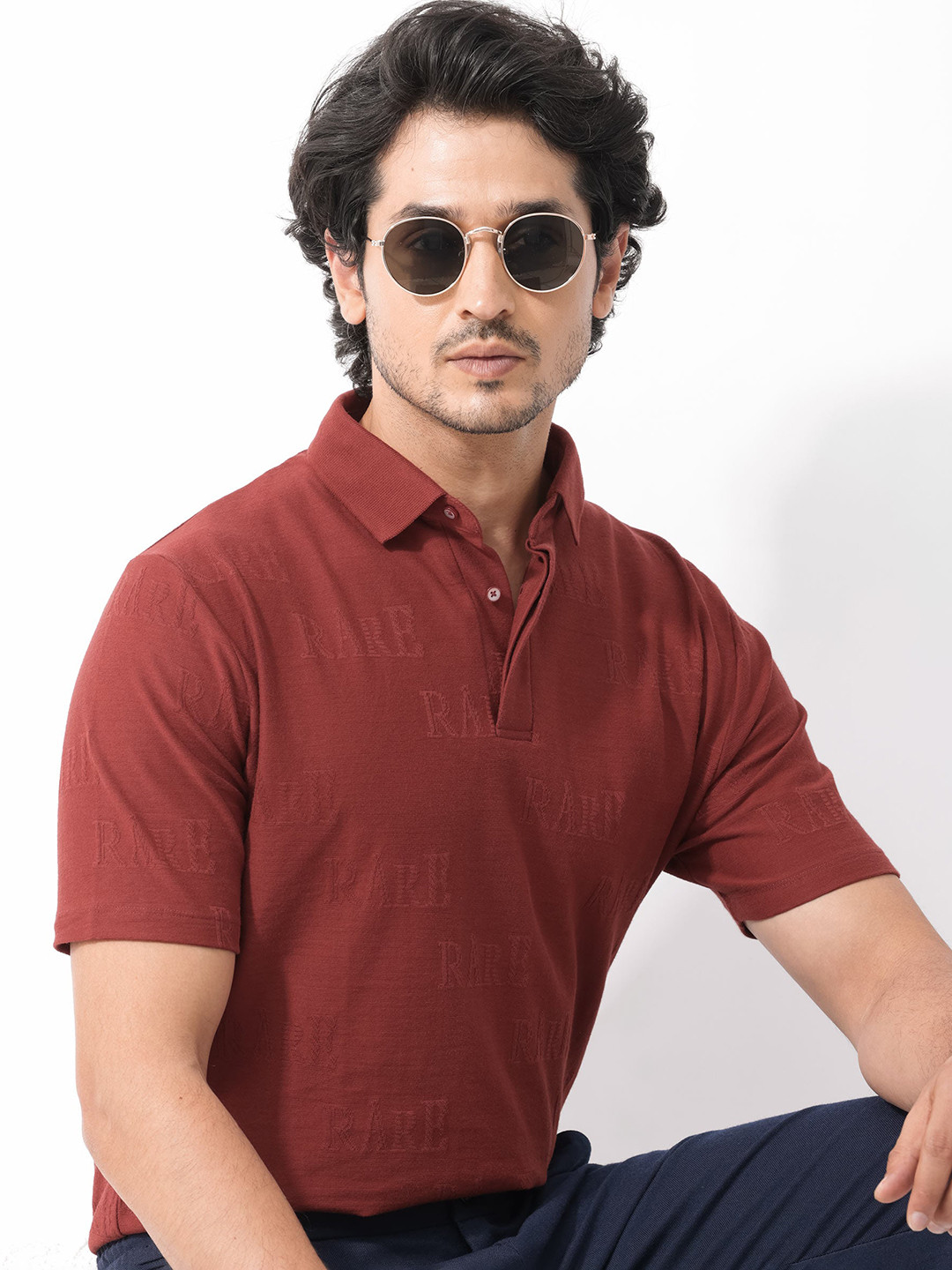 RARE RABBIT Men Gesset-2 Regular Fit Polo Collar Cotton T-Shirt