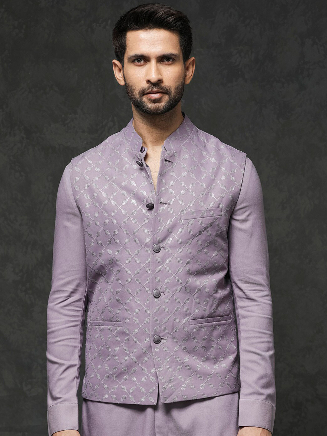 RARE RABBIT Men Medo-B1 Slim Fit Woven Design Nehru Jacket