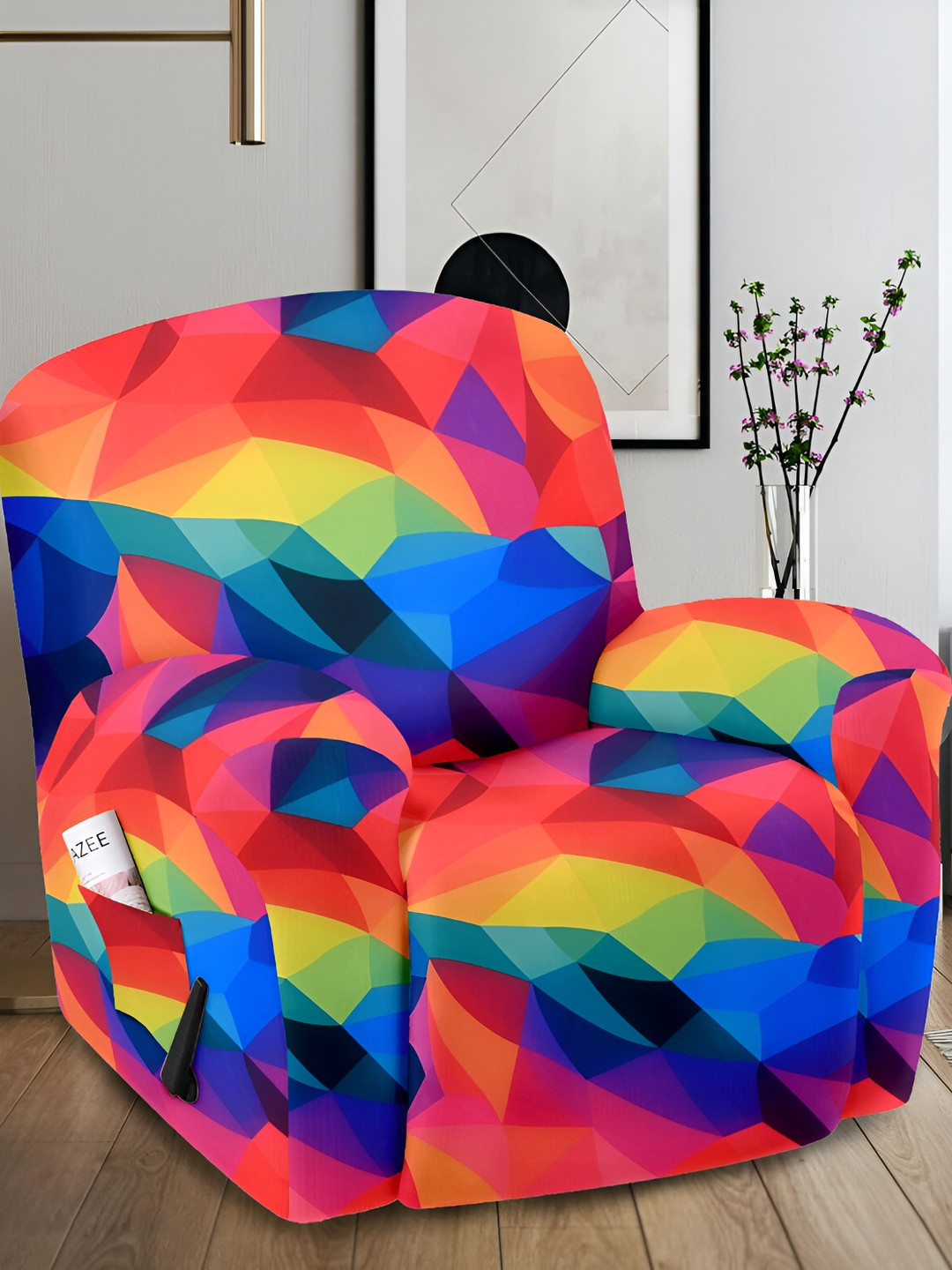 Cortina Red & Blue Printed Single Seater Sofa Cover