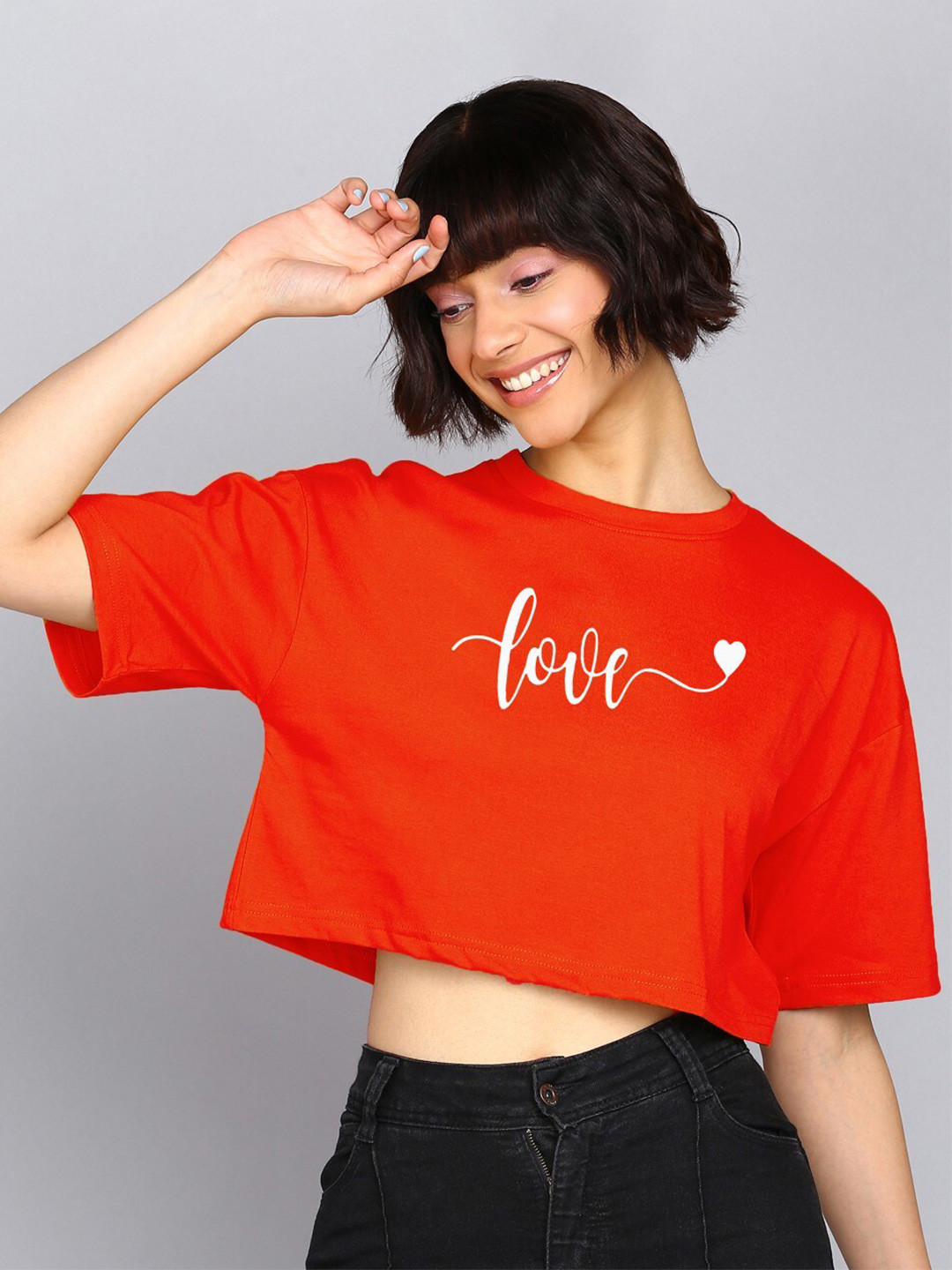 Adyavastram Typography Printed Round Neck Short Sleeves Crop Cotton Regular T-shirt