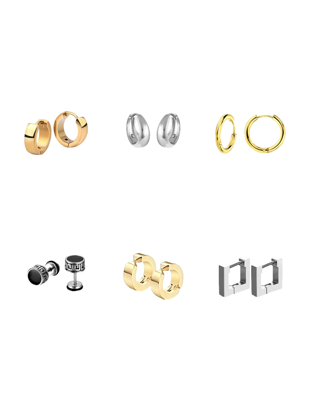 KARISHMA KREATIONS Men Set Of 6 92.5 Stainless Steel Gold-Plated Studs Earrings