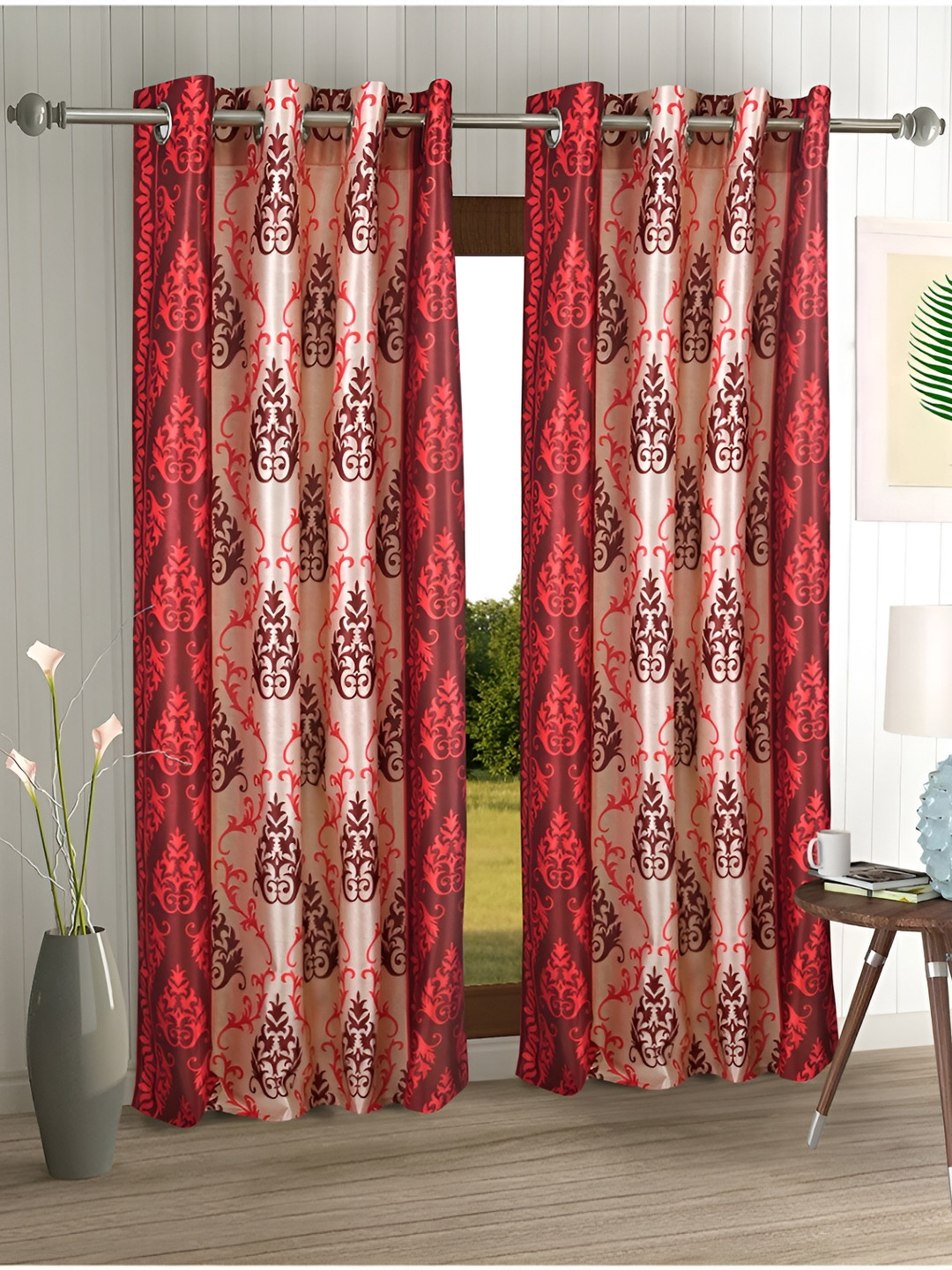 Aura Red & Brown 2 Pieces Ethnic Motifs Long Door Curtains