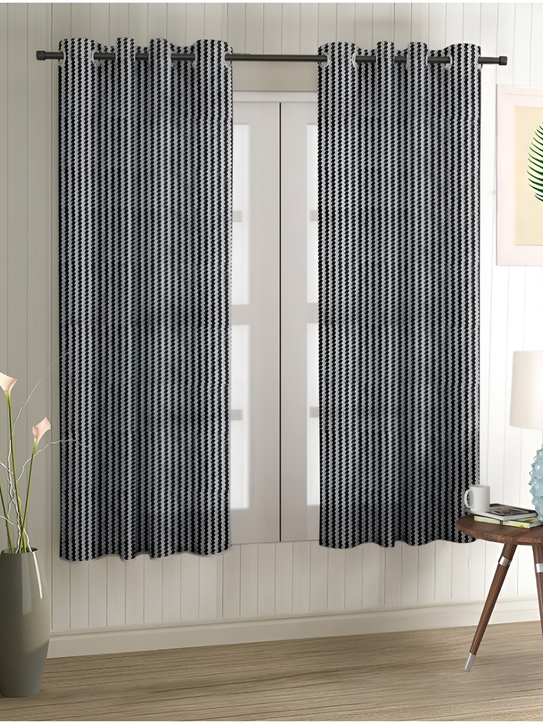 Aura Black 2 Pieces Sheer Window Curtains