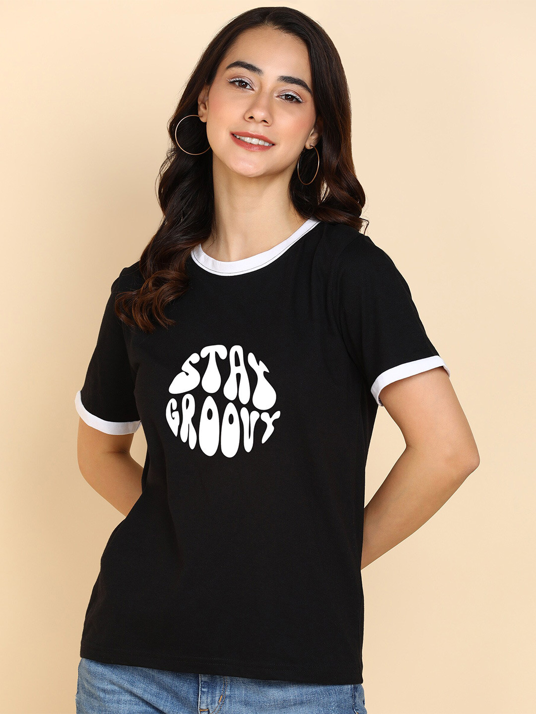 Adyavastram Typography Printed Round Neck Short Sleeves Cotton Regular T-shirt