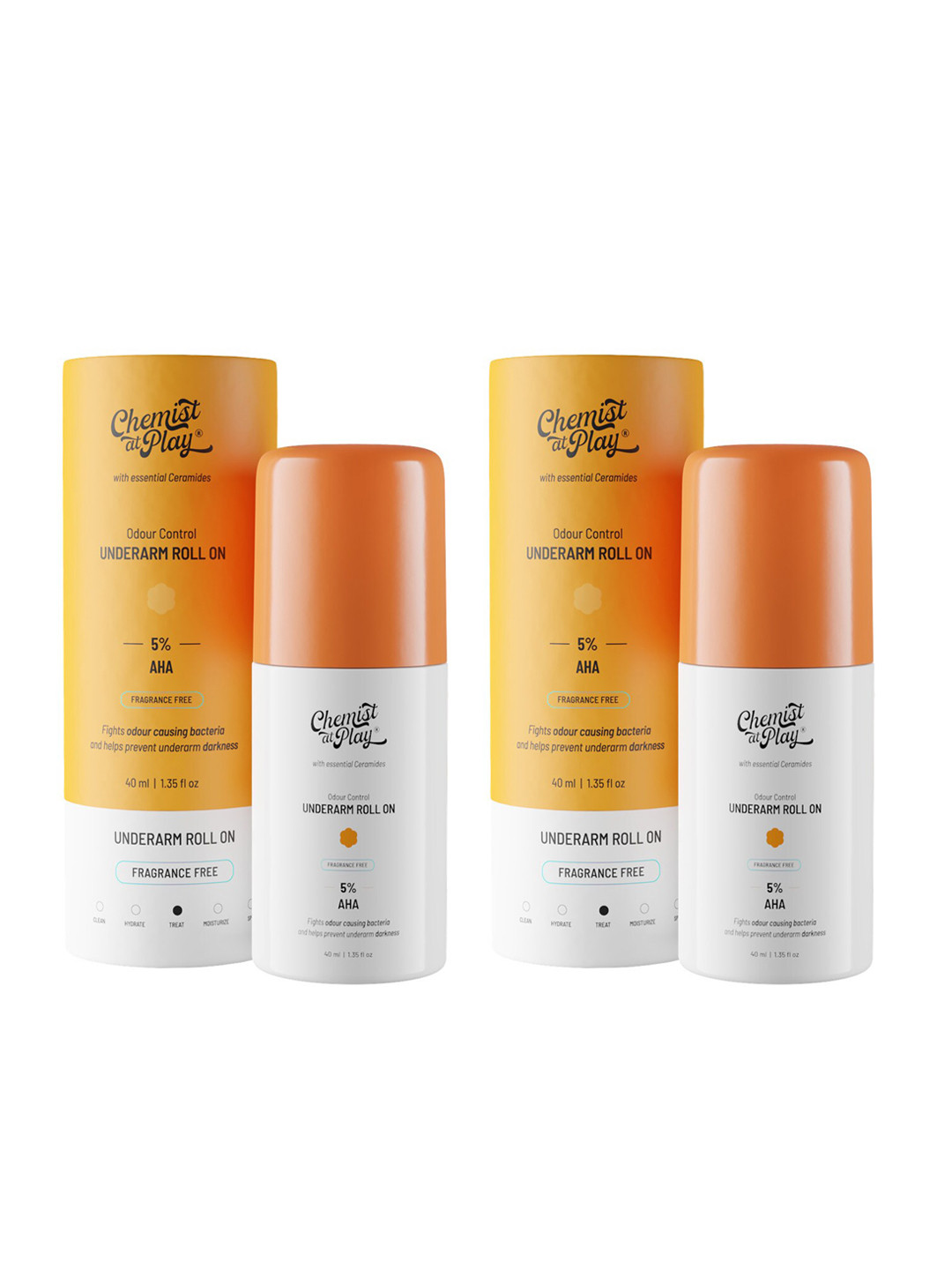 Chemist at Play 2-Pcs 5% AHA Odor Control Fragrance Free Under Arm Roll On - 40 ml each