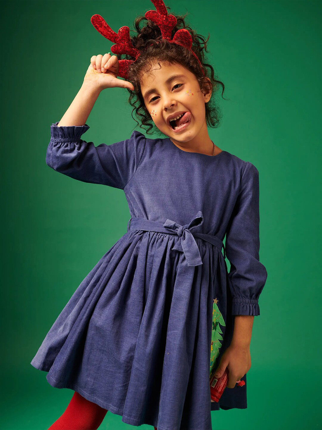 Somersault Christmas Printed Corduroy Pure Cotton Fit & Flare Dress