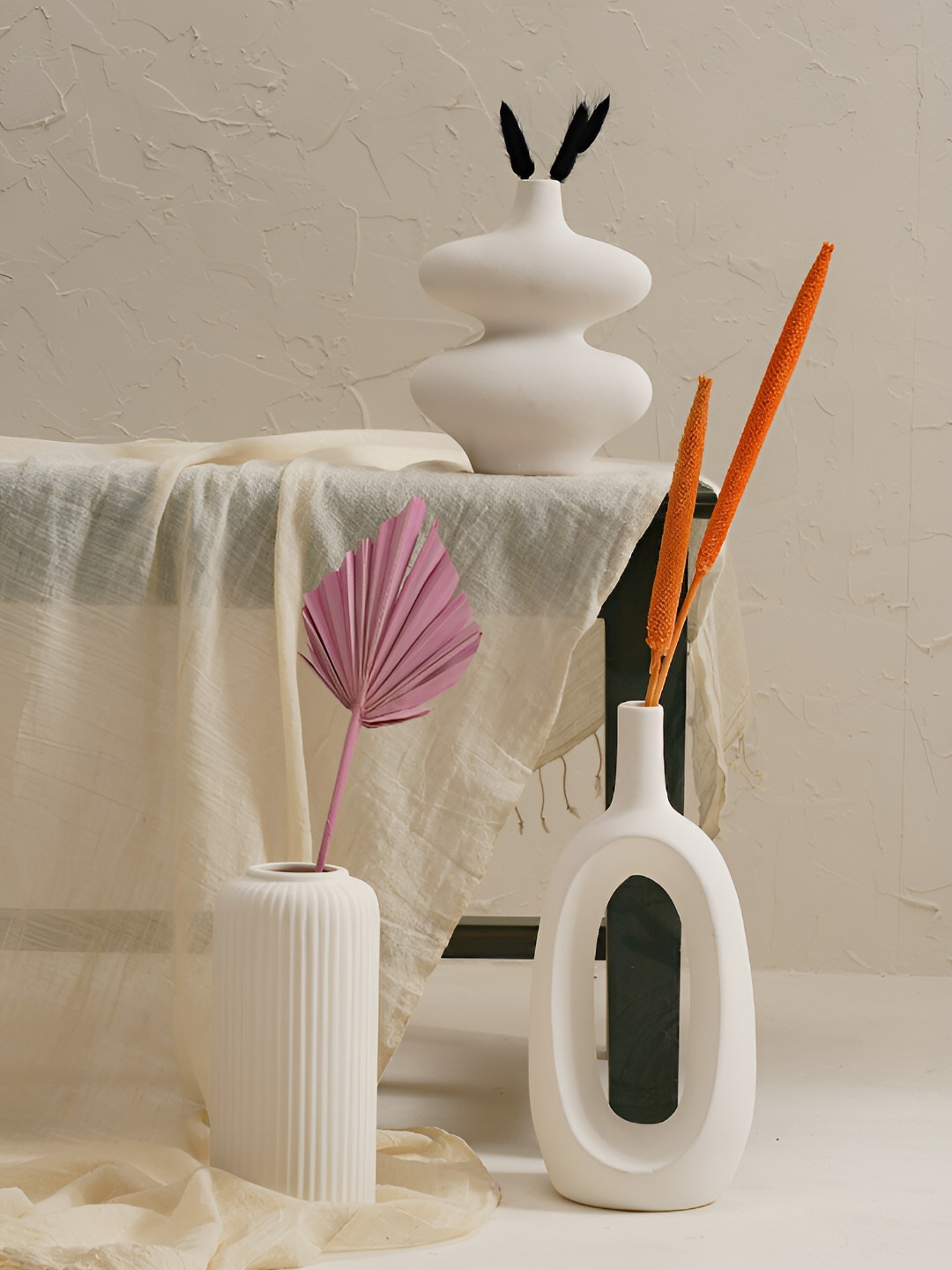 PUREZENTO White 3 Pieces Maicosy Flower Vases