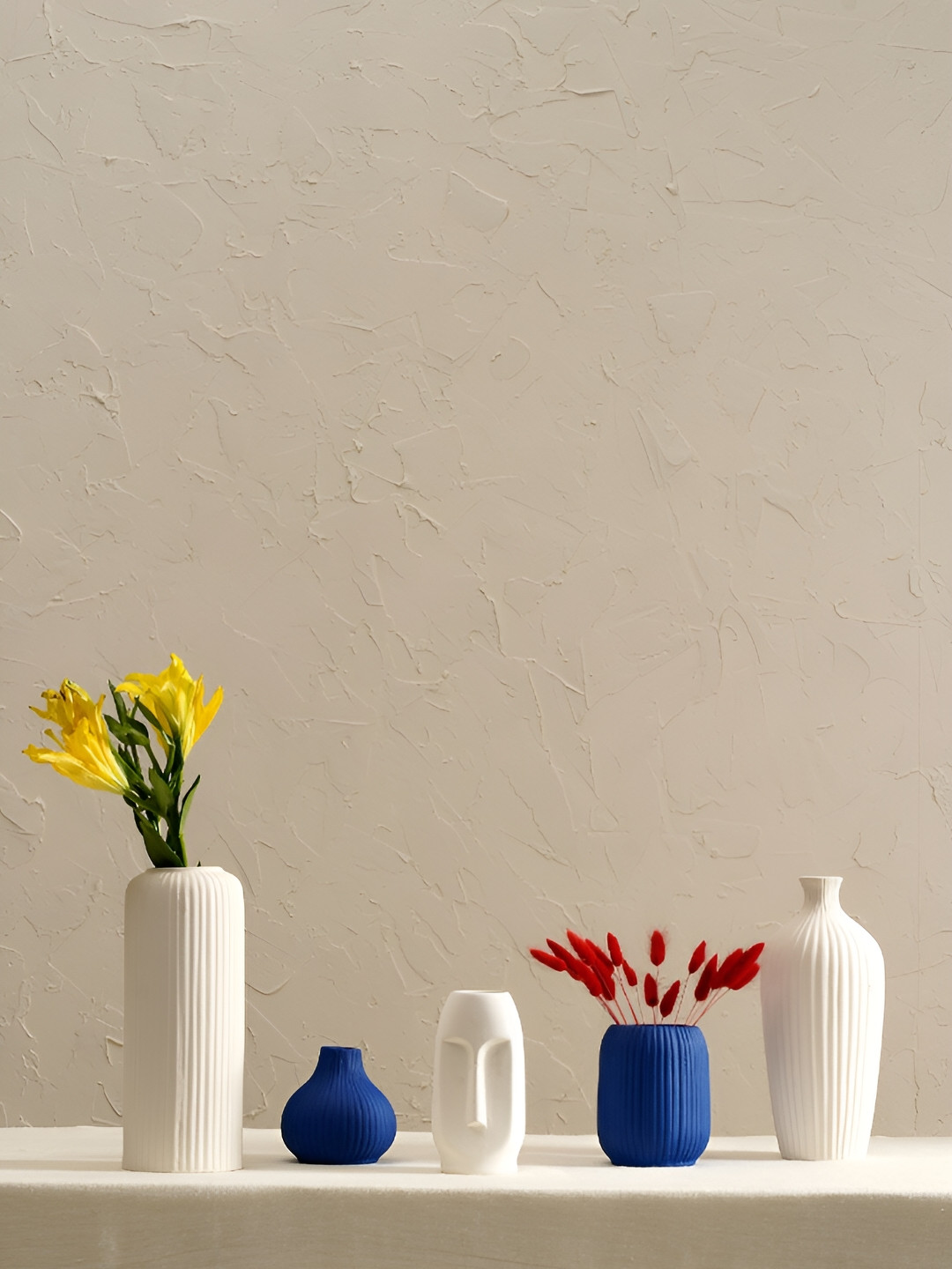 PUREZENTO White & Blue 5 Pieces Ceramic Flower Vases