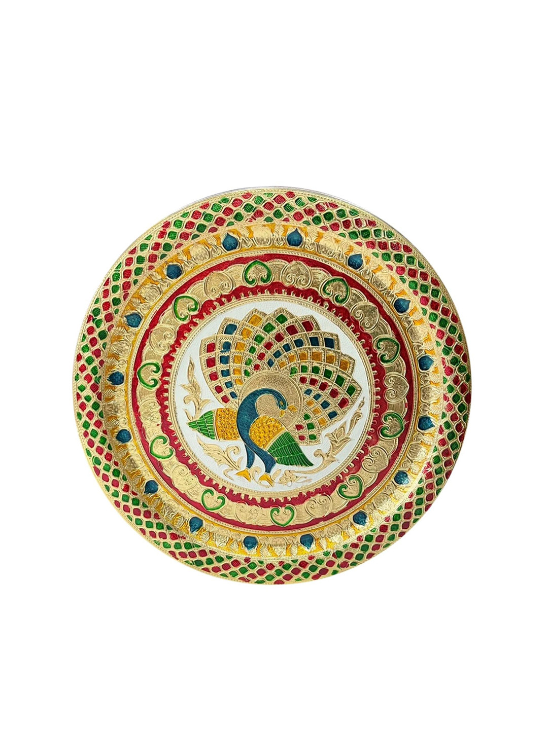 PUFFSMART Green & Gold toned Metal Pooja Aarti thali