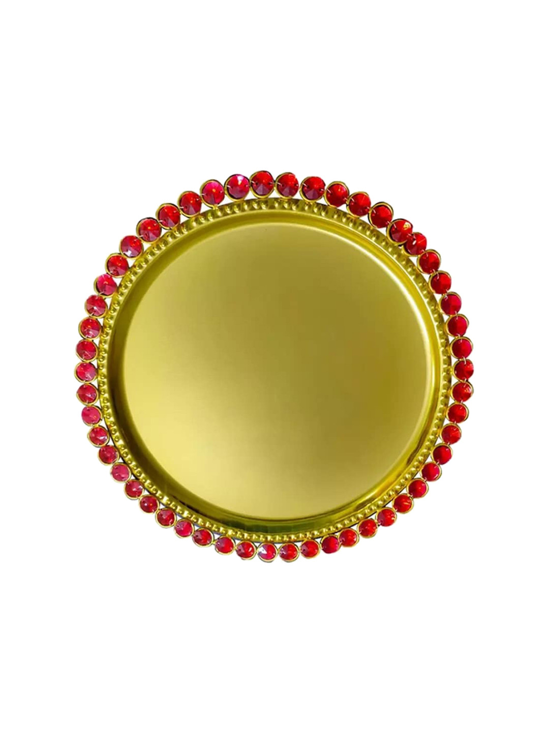 PUFFSMART Red & Gold toned Brass Pooja Aarti thali