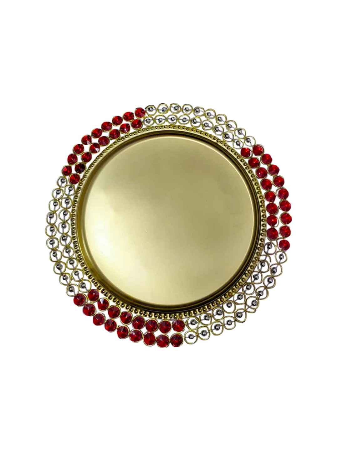 PUFFSMART Gold Toned & White Brass Traditional Pooja Plate