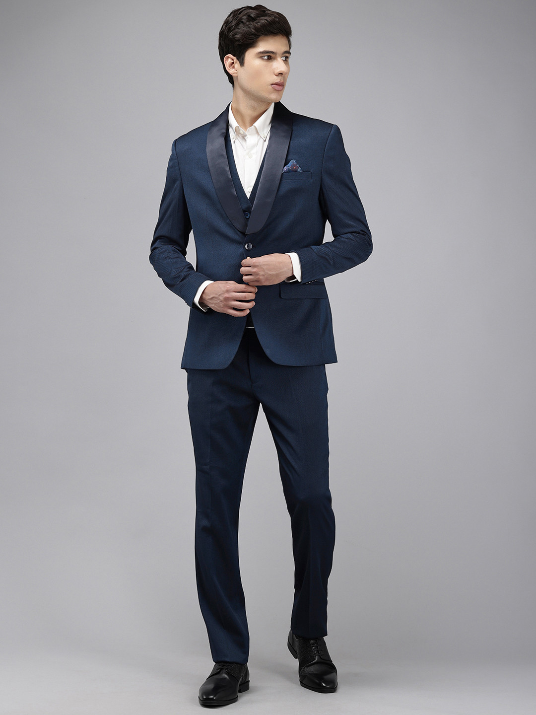 Park Avenue Self Design Single Breasted Slim Fit 3 Piece Party Suits