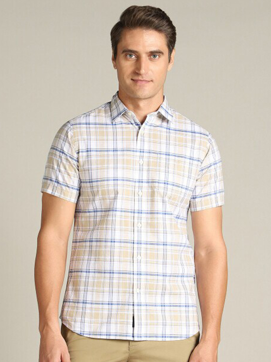 Dockers Tartan Checks Spread Collar Cotton Classic Casual Shirt