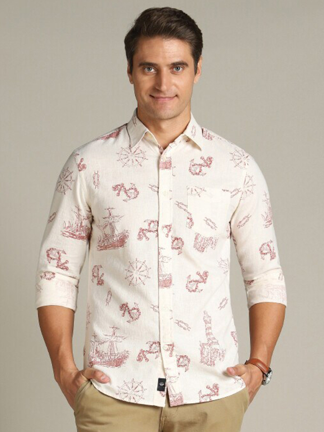 Dockers Conversational Printed Long Sleeves Cotton & Linen Classic Casual Shirt