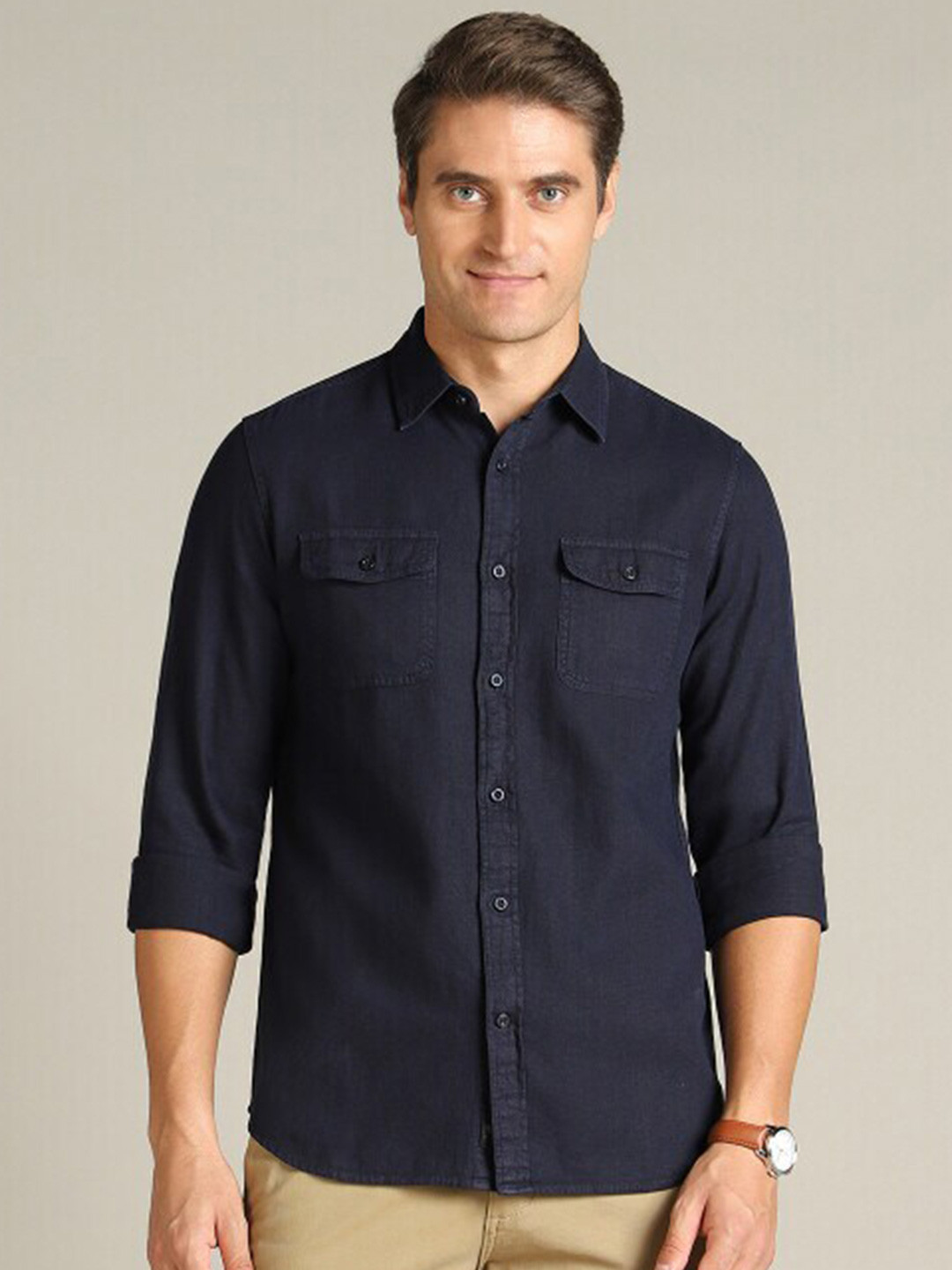 Dockers Spread Collar Long Sleeves Linen Classic Casual Shirt