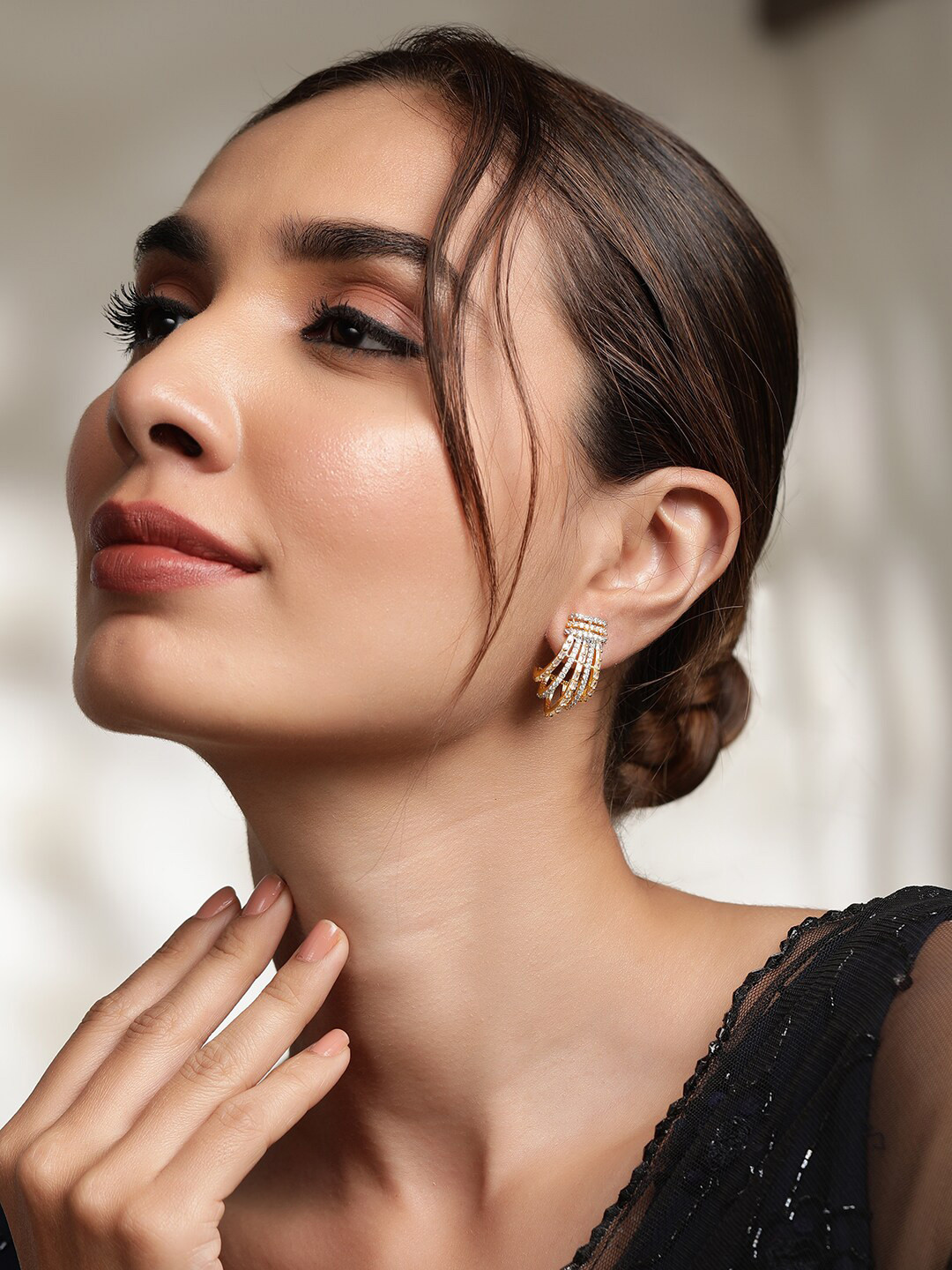 RUBANS 22K Gold plated Baguette Crystal Zirconia Exquisite Demi-Fine Earrings