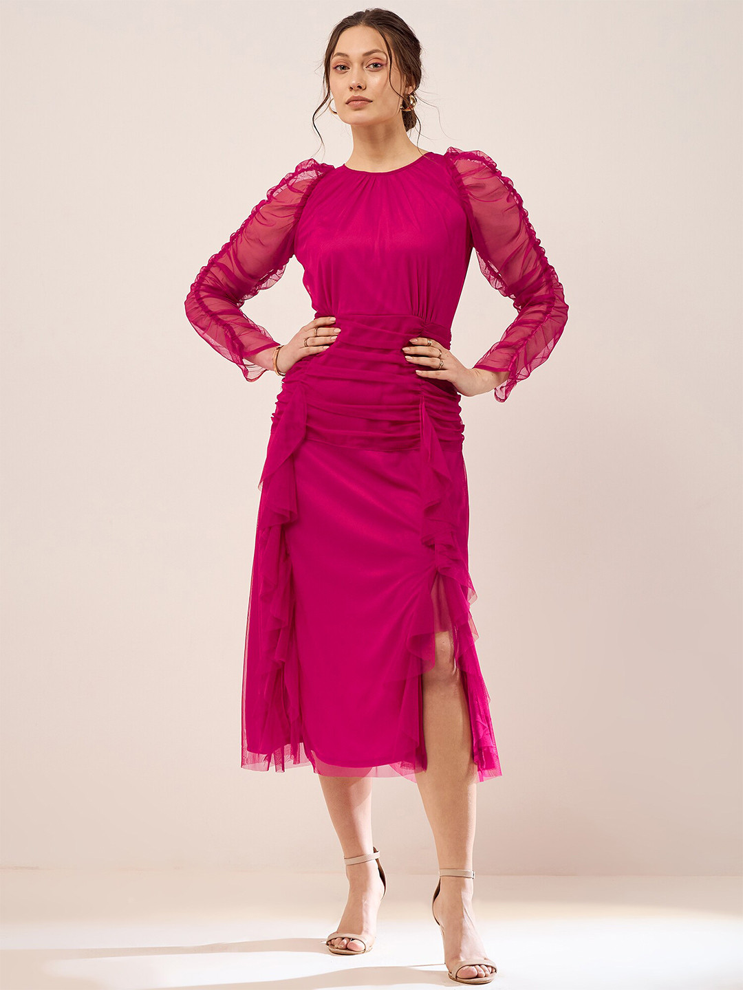 Antheaa Net Sheath Midi Dress