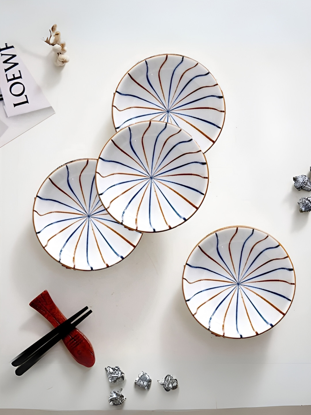 UniKart Blue & White 10 Pieces Pieces Printed Glossy Finished Dip Bowls 80 ml Each