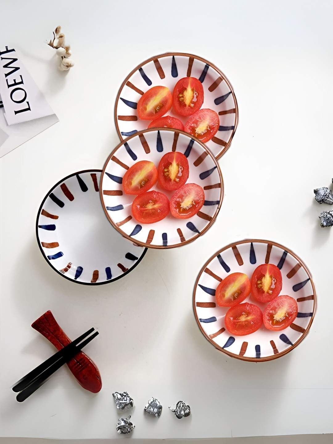 UniKart Blue & White 8 Pieces Printed Porcelain Glossy Plates Set