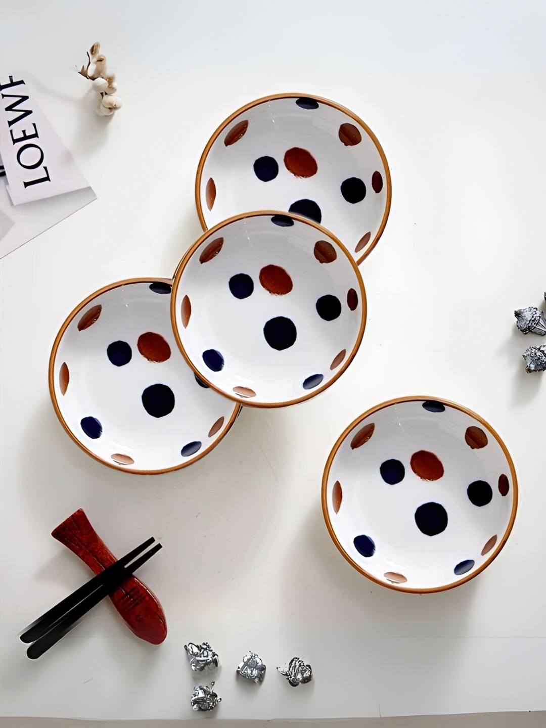 UniKart Blue & Rust 4 Pieces Printed Porcelain Glossy Plates