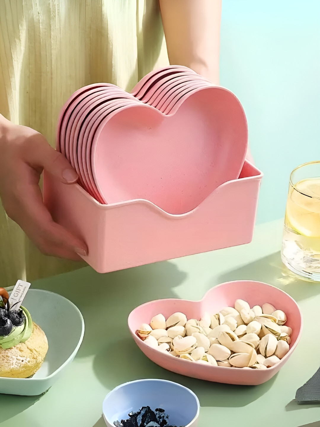 UniKart Pink 11 Pieces Plastic Matte Plates