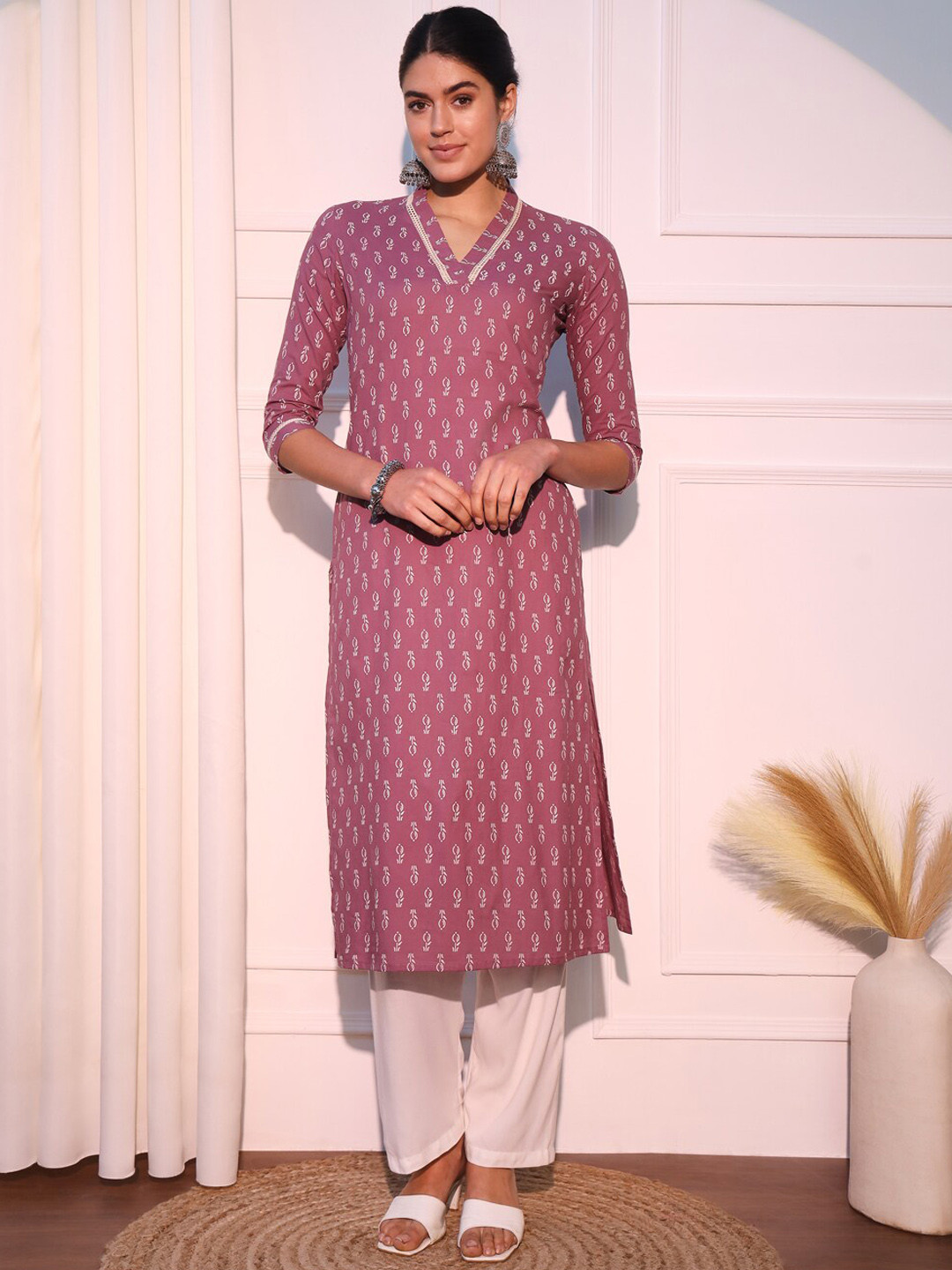 KALINI Ethnic Motifs Printed Pure Cotton Straight Kurta