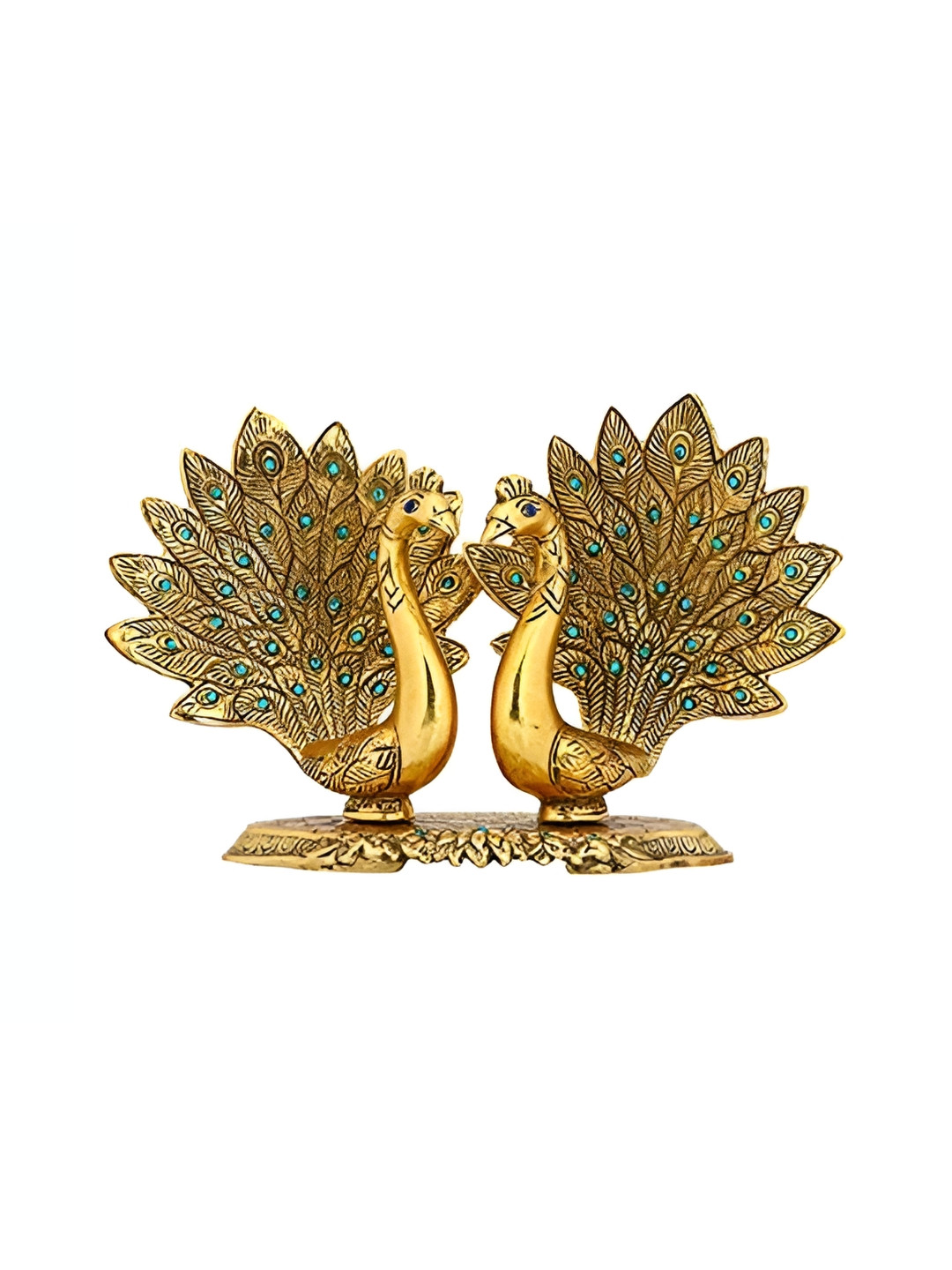 NM Kissing Peacock Gold Aluminium Metallic Living Room Small Showpiece - 5.9 Inches