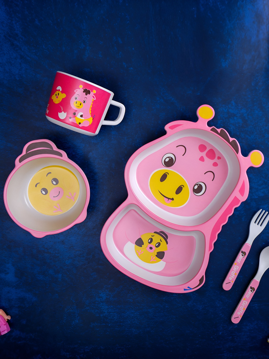 THE BAMBOO CO Giraffe Bamboo Kids/Baby Feeding Pink Cartoon Characters Dishwasher Safe 5 Piece Dinner Set