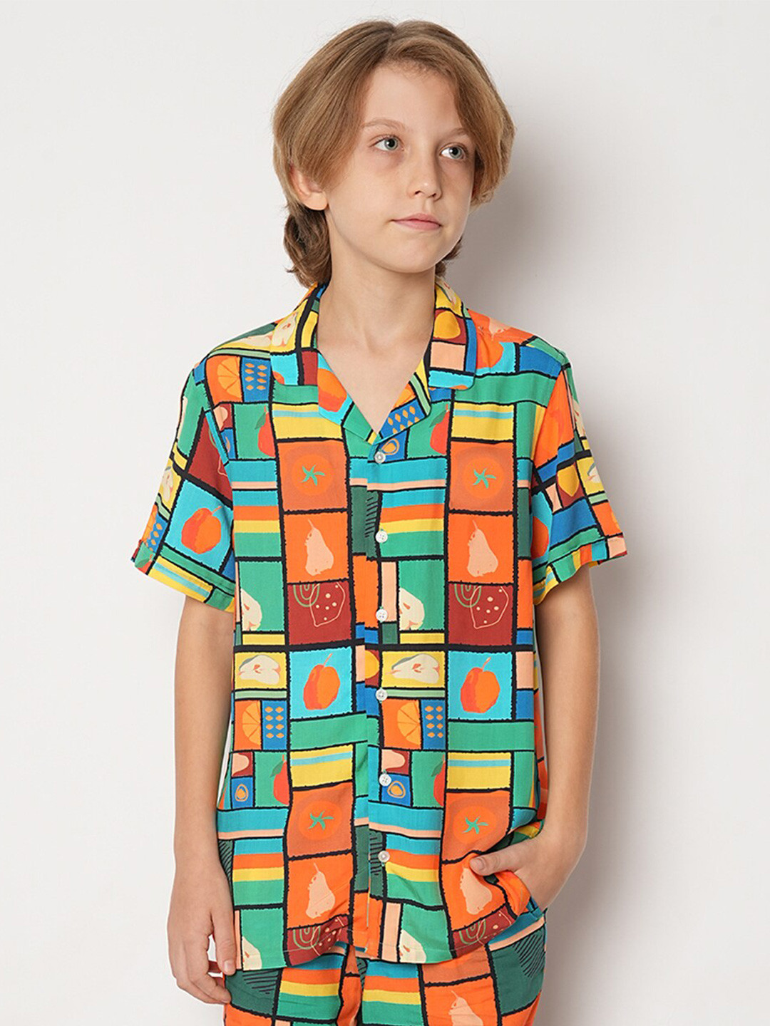 Jack & Jones Junior Boys Geometric Printed Cuban Collar Casual Shirt