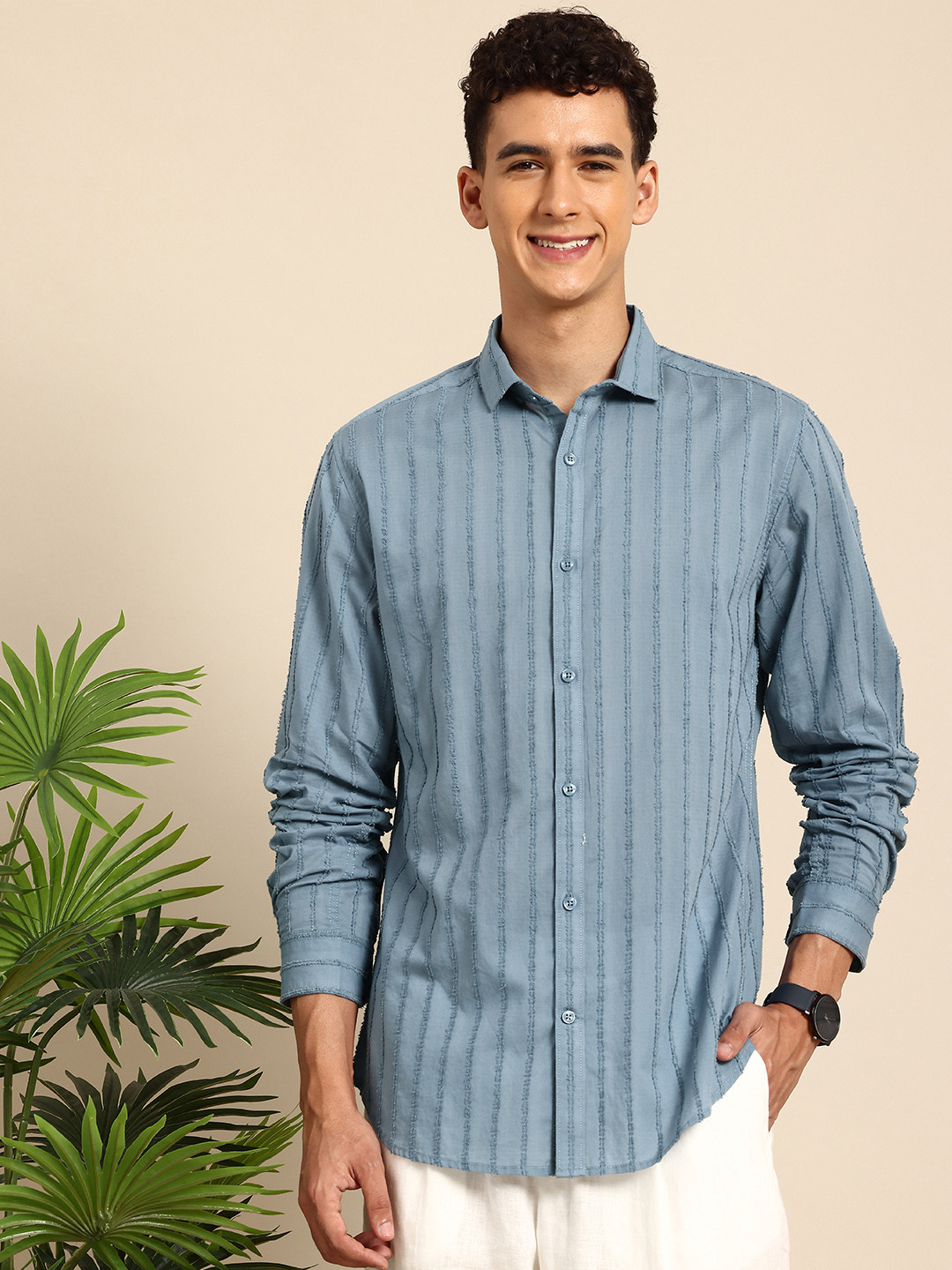 Mast & Harbour Men Textured Cotton Casual Shirt