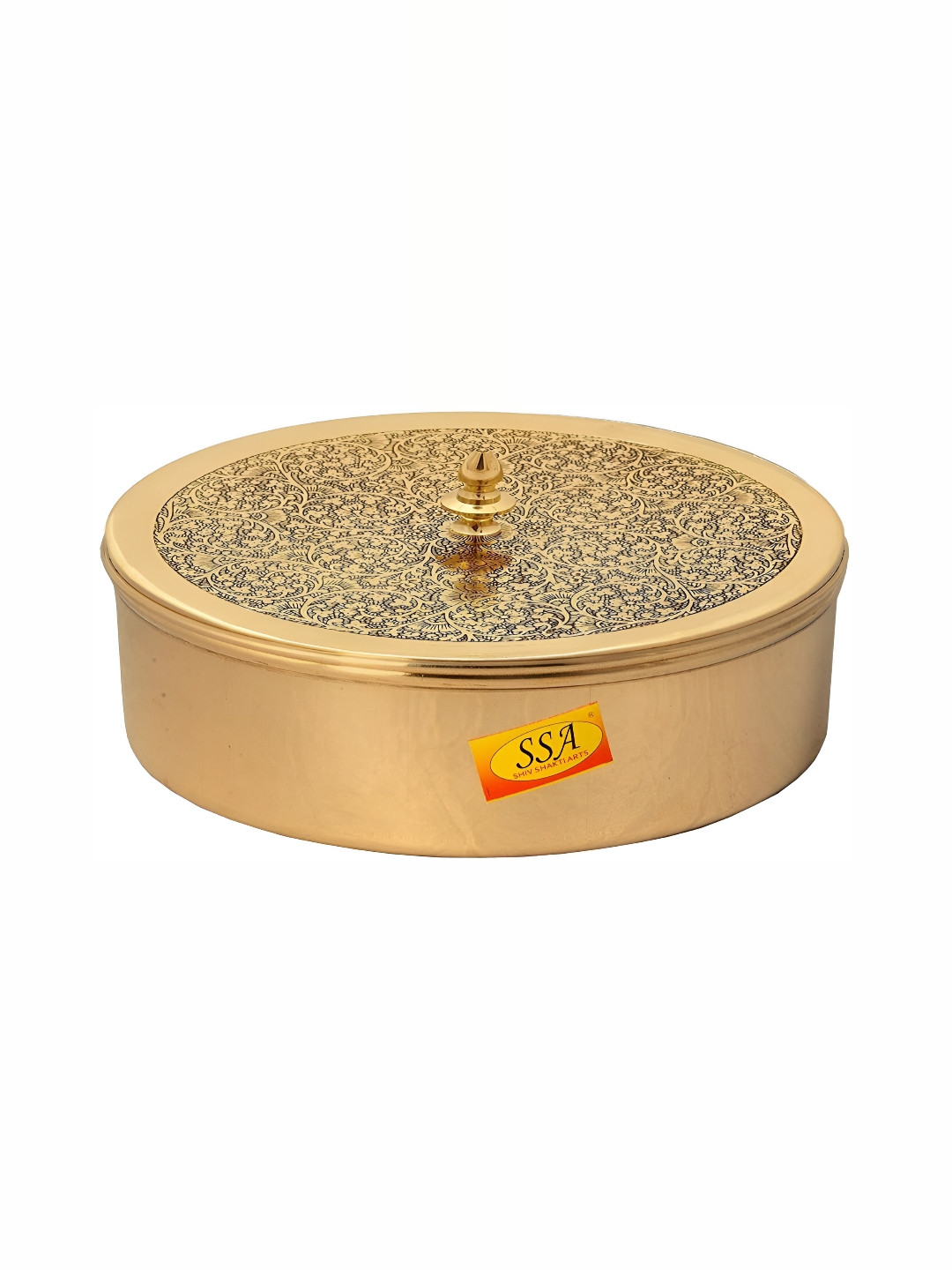 Shivshakti Arts Yellow Engraved Embossed Brass Spice Box