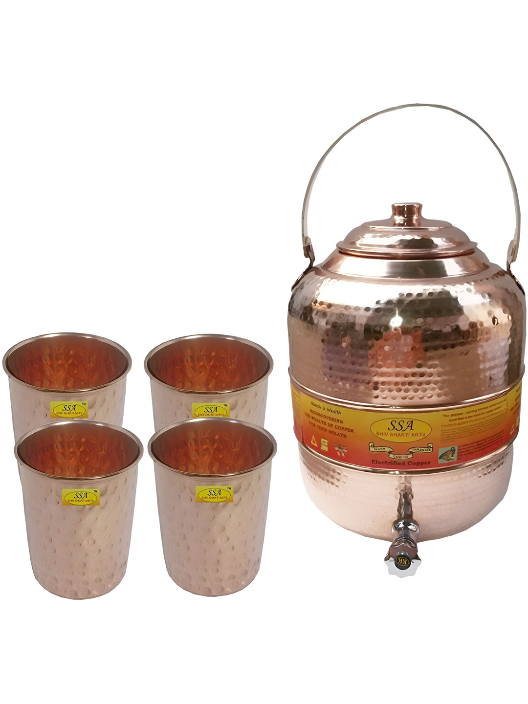 Shivshakti Arts Brown 5 Pieces Brass Pot & Glass
