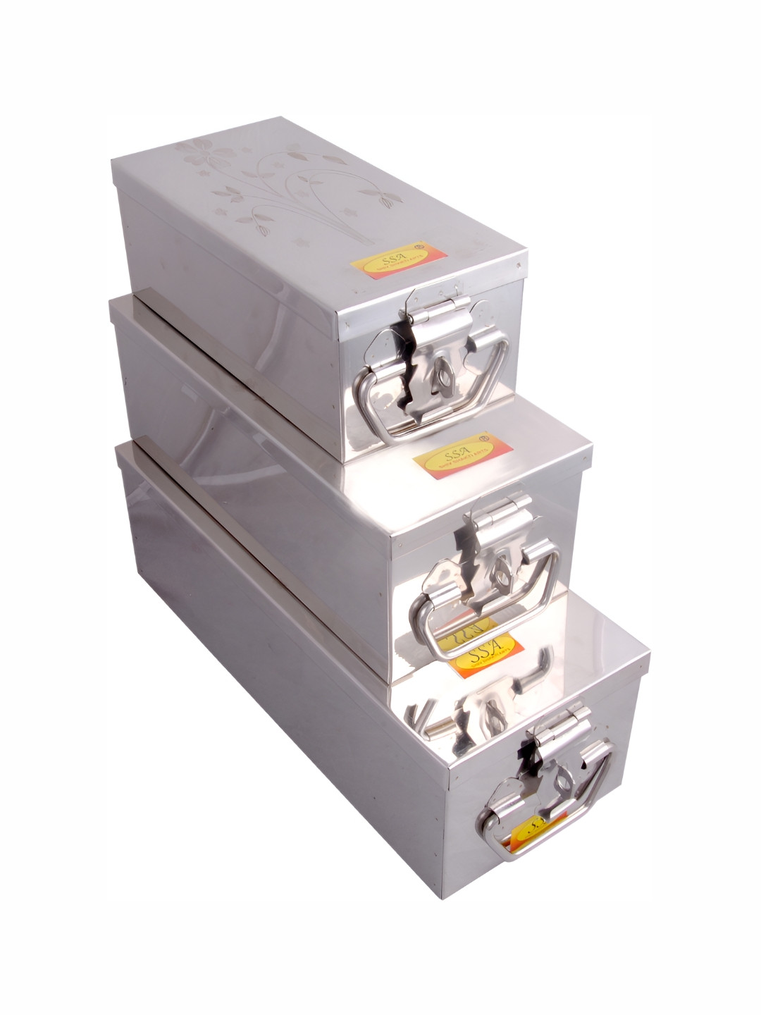 Shivshakti Arts Silver-Toned 3 Pieces Stainless Steel Jewellery Box