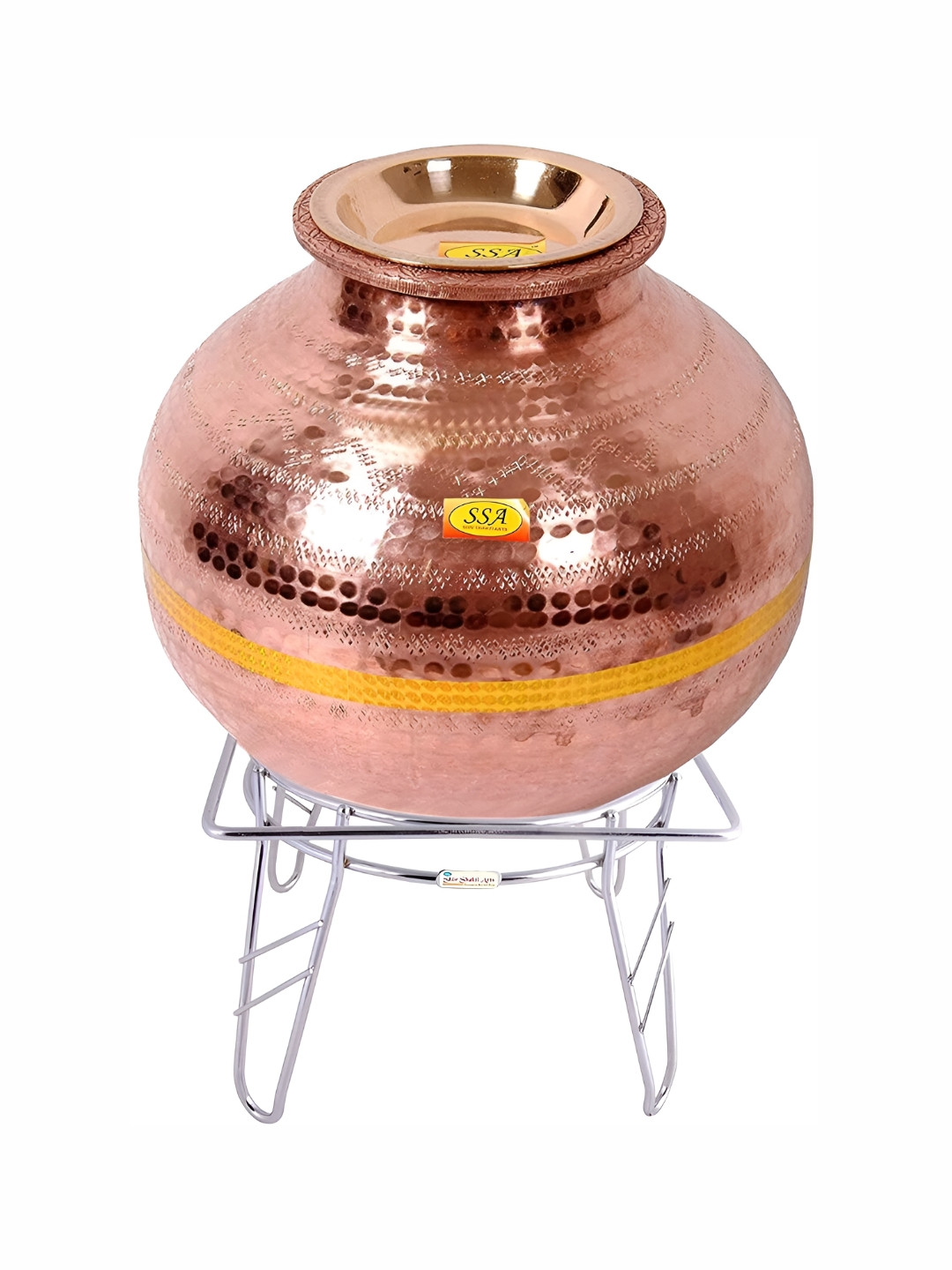 Shivshakti Arts Copper-Toned Water Pot With Steel Stand & Lid 15 Liter