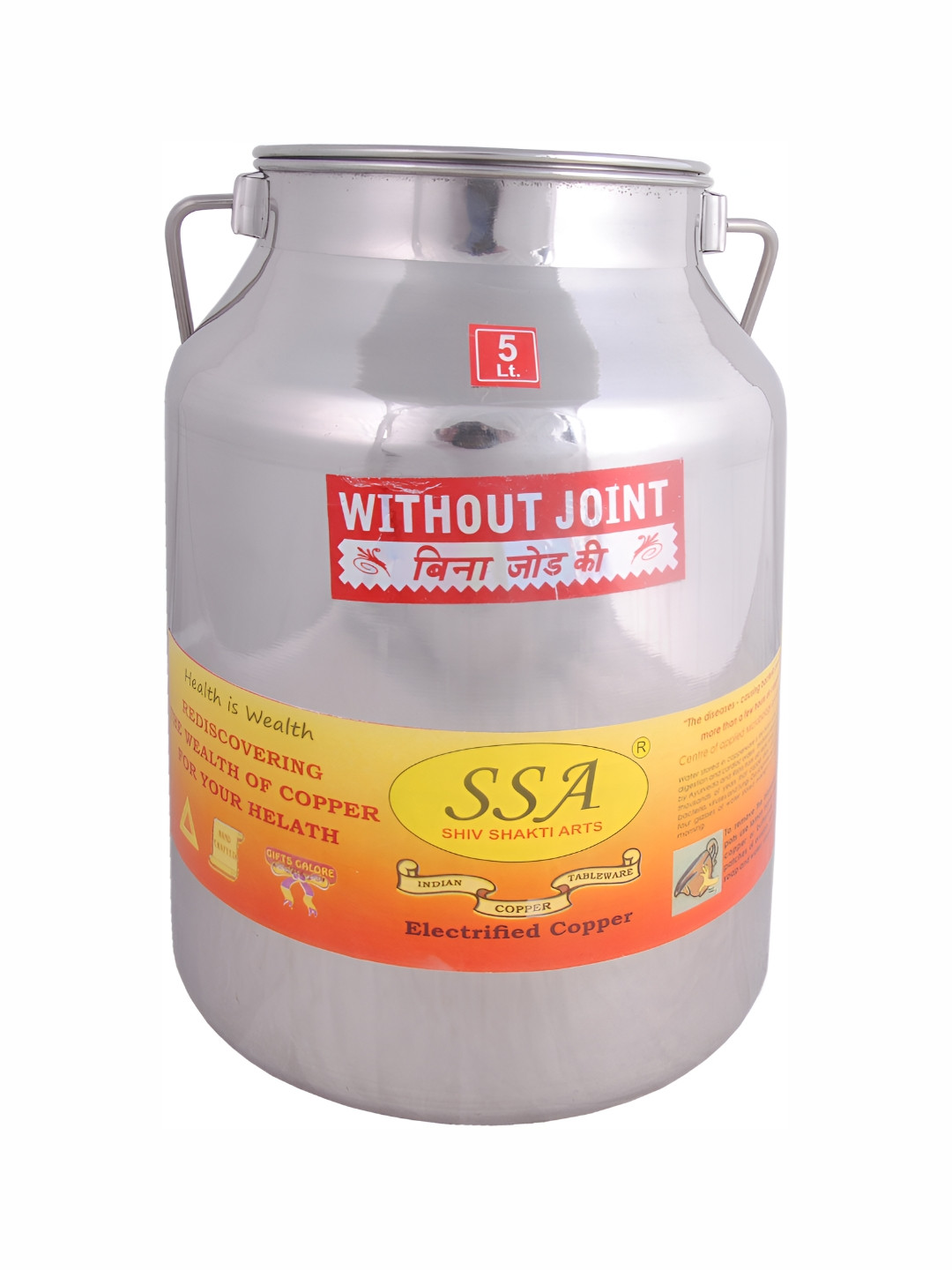Shivshakti Arts Silver-Toned Stainless Steel Milk Container 5000ml