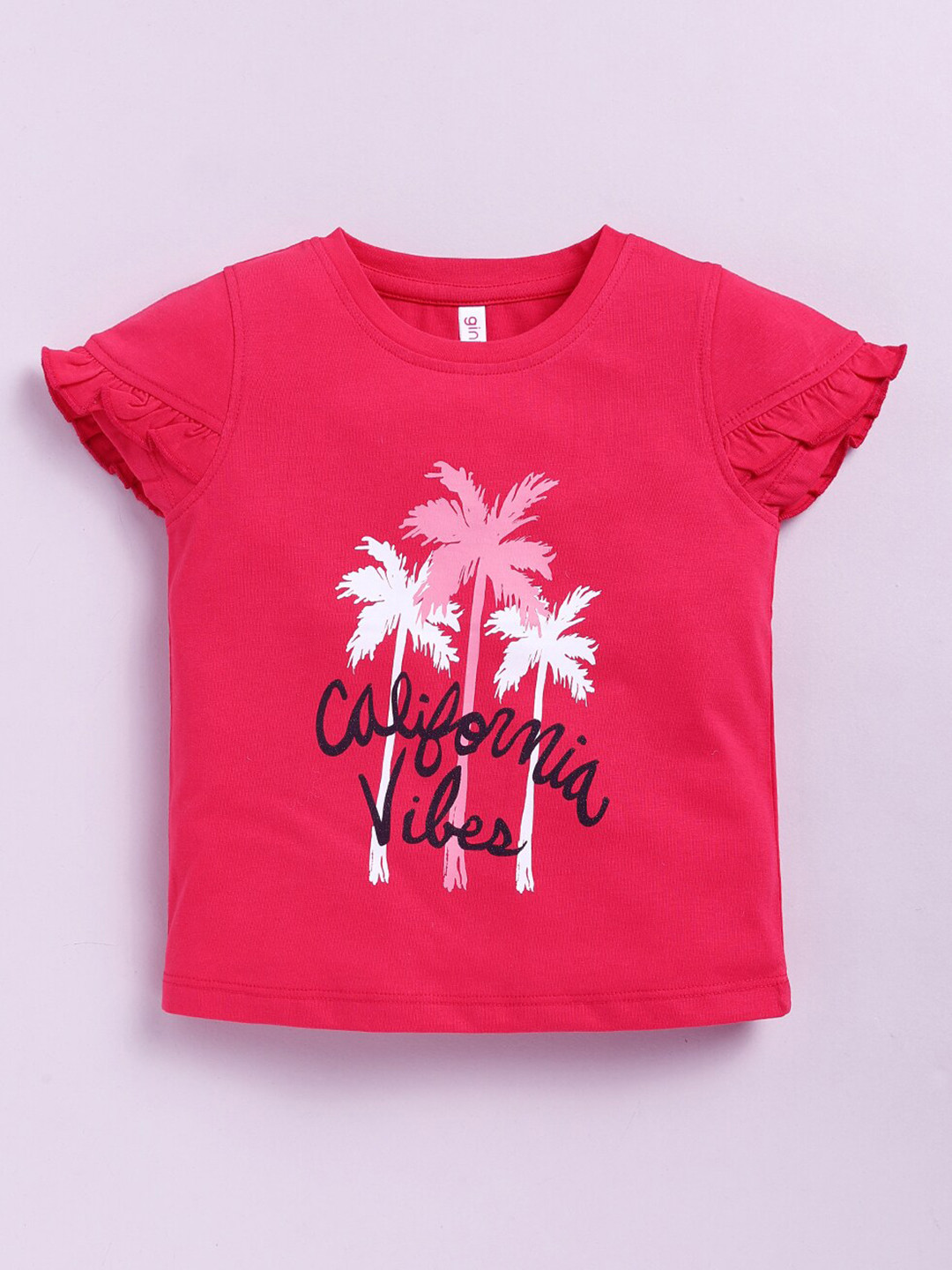 Ginie Girls Tropical Printed Cap Sleeves Ruffed Top