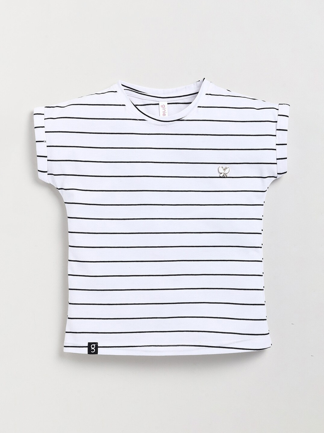 Ginie Girls Horizontal Striped Extended Sleeves Top