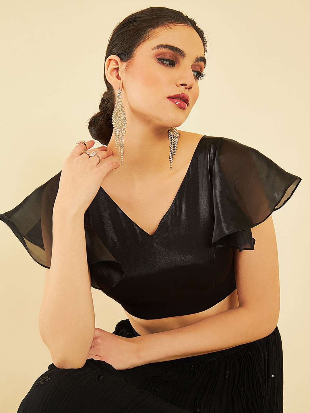 Soch Flared Sleeves Organza Saree Blouse
