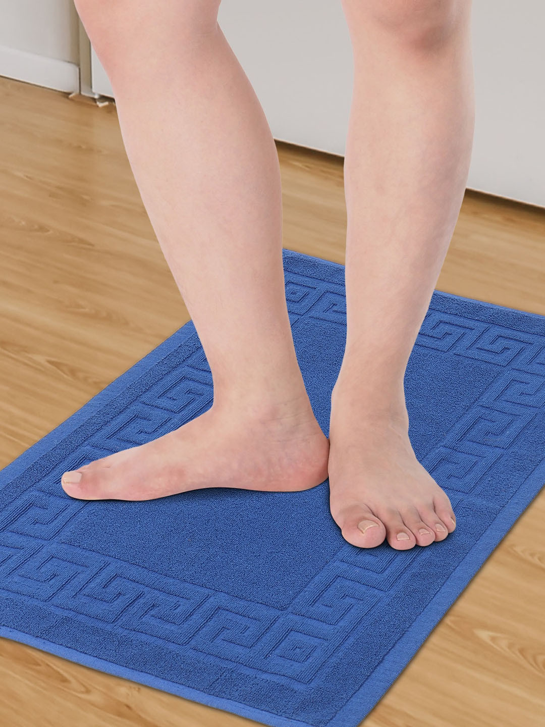 ZAHYA Blue 2 Pieces Embossed 300 GSM Terry Cotton Soft & Absorbent Bath Rugs