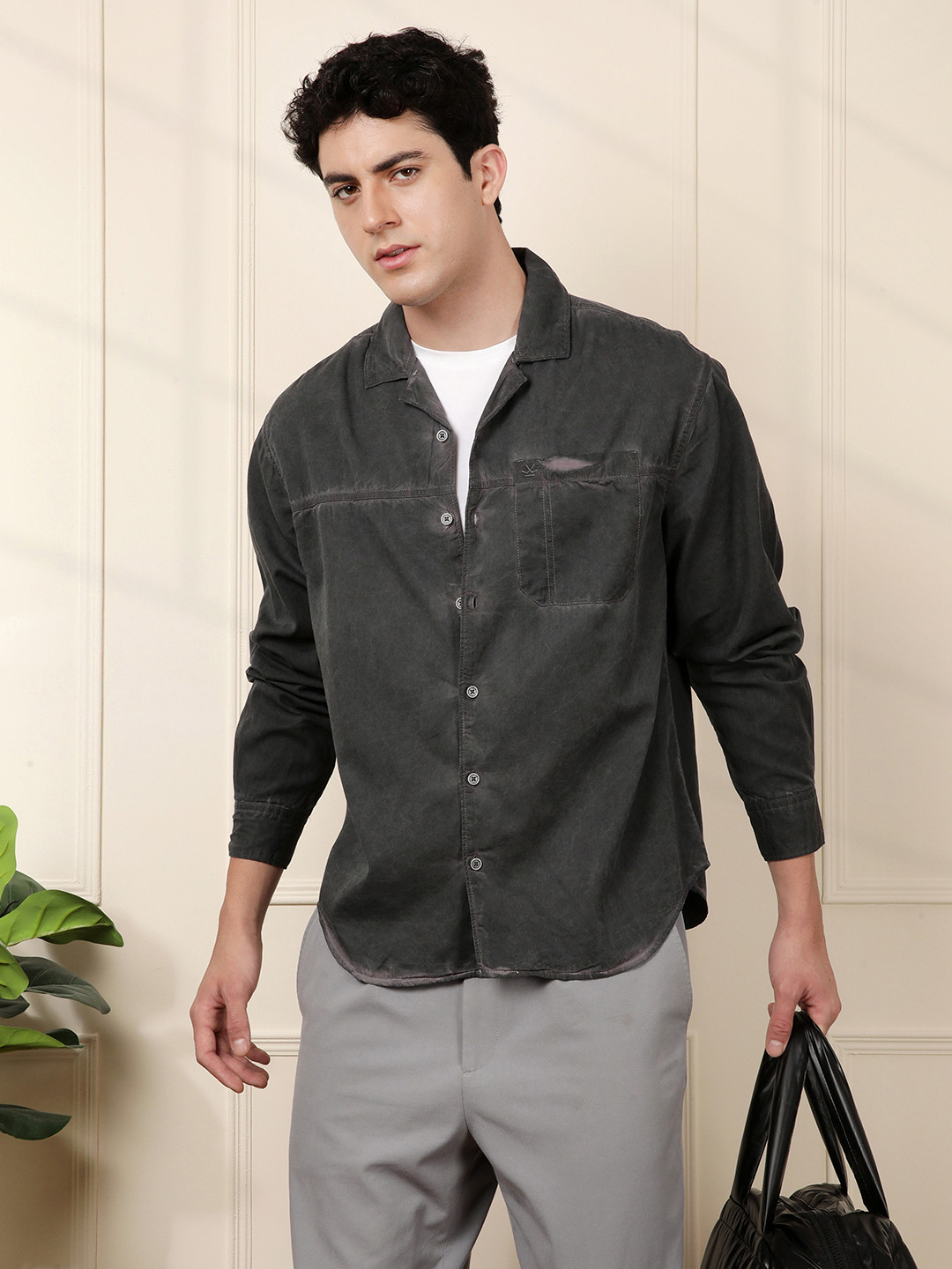 WROGN  Cotton Washed Drop-Shoulder Sleeves Relaxed Fit Casual Shirt