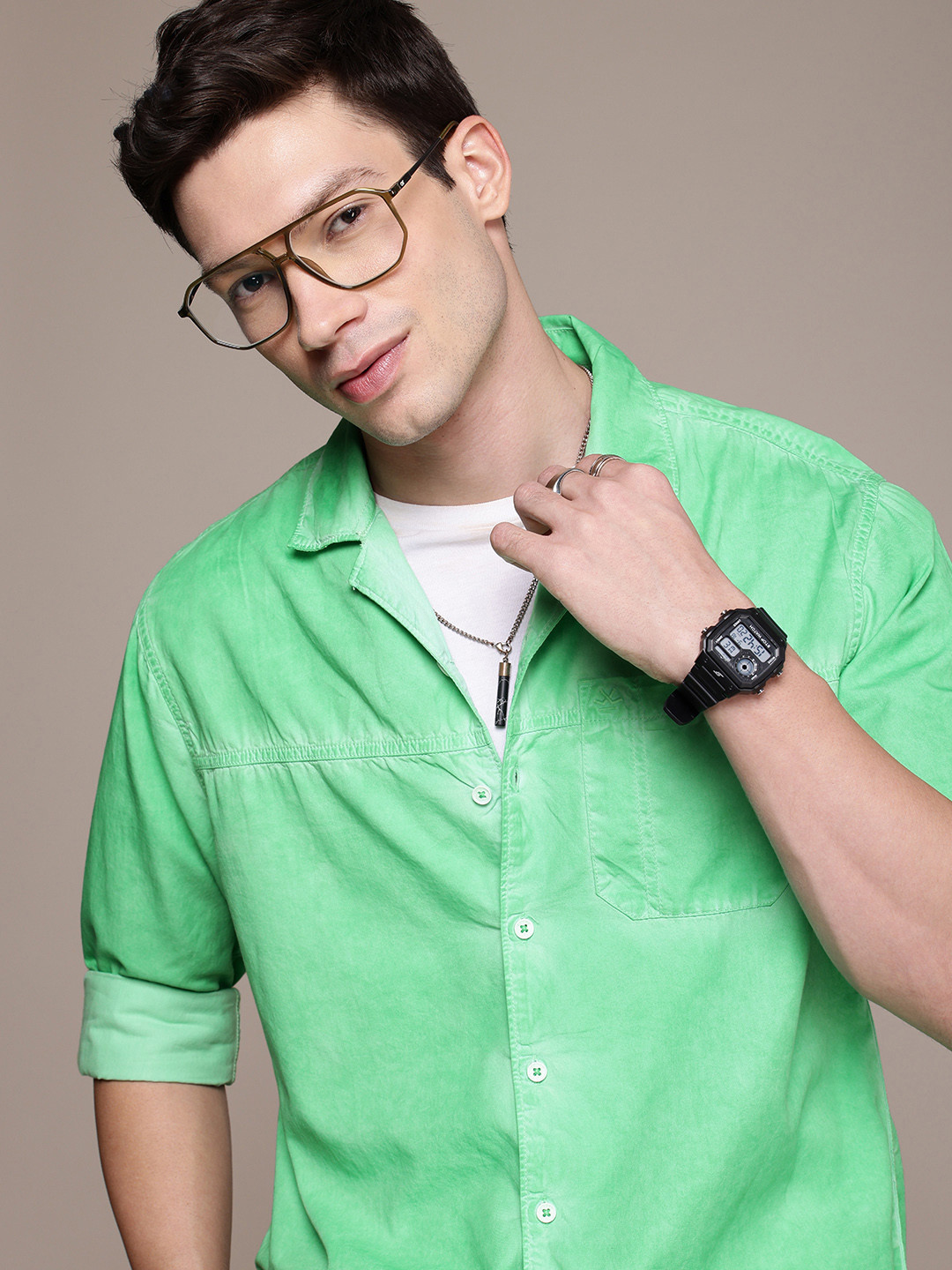 WROGN Comfort Washed Effect Cotton Casual Regular Fit Shirt