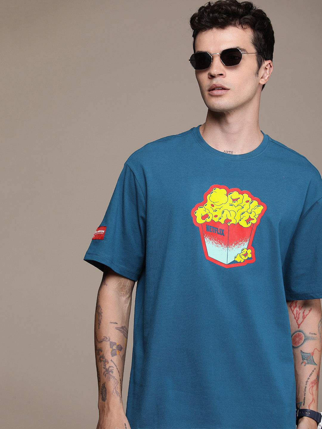 WROGN X Netflix Printed Drop-Shoulder Sleeves  Cotton Oversized T-shirt