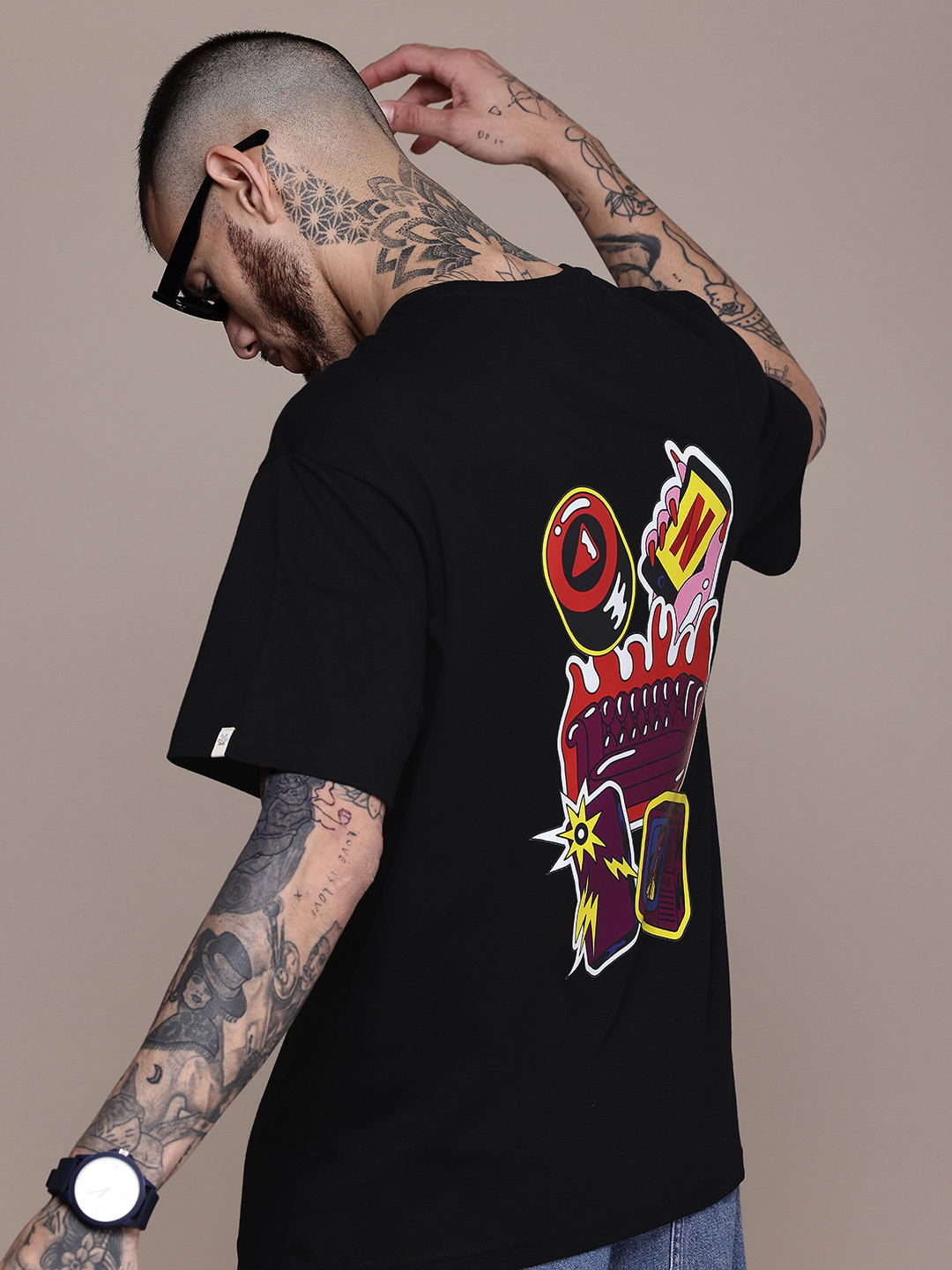 WROGN X Netflix Men Printed Oversized Drop-Shoulder Sleeves  Cotton T-shirt