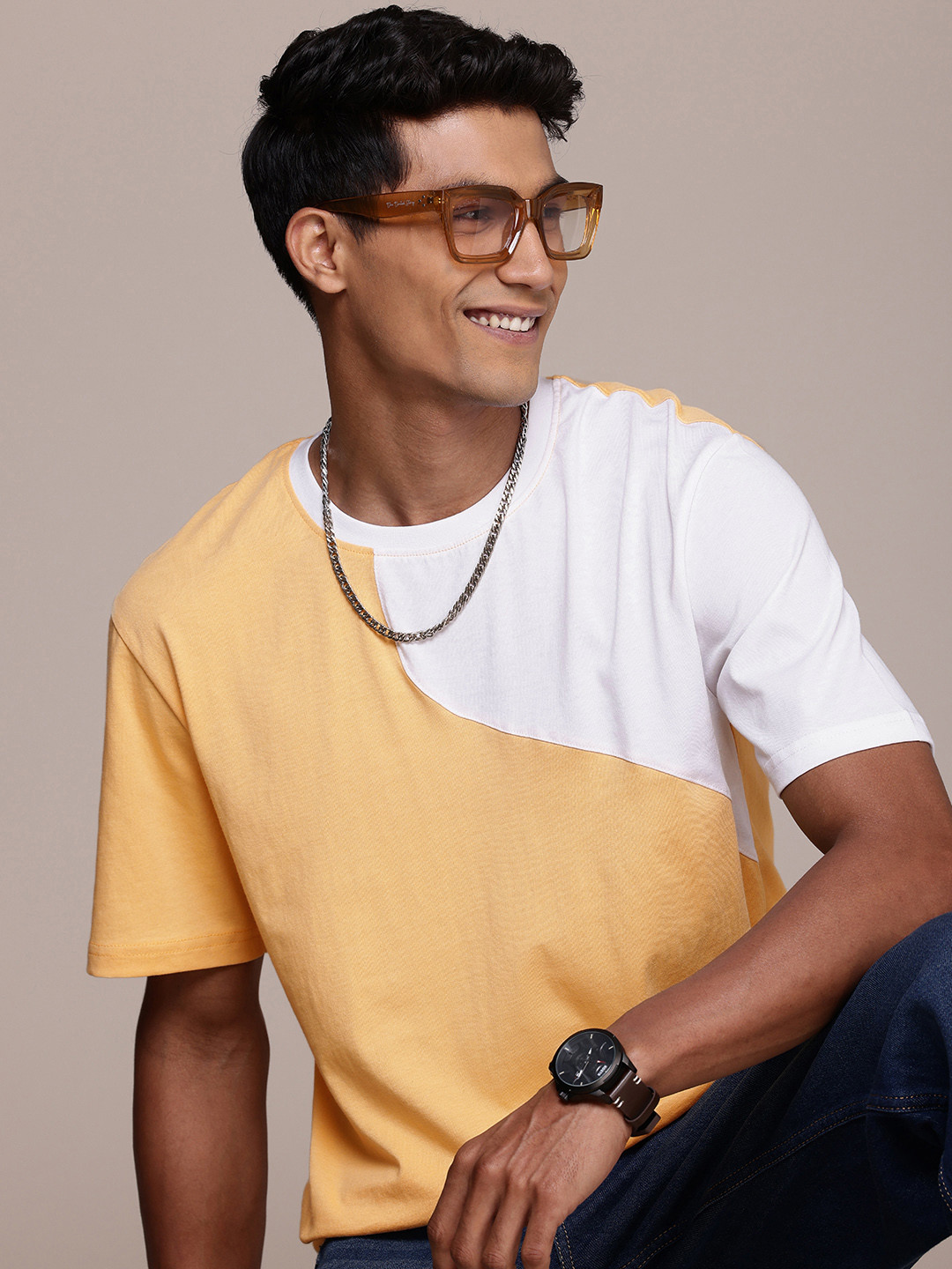 WROGN Cotton Colourblocked Casual T-shirt