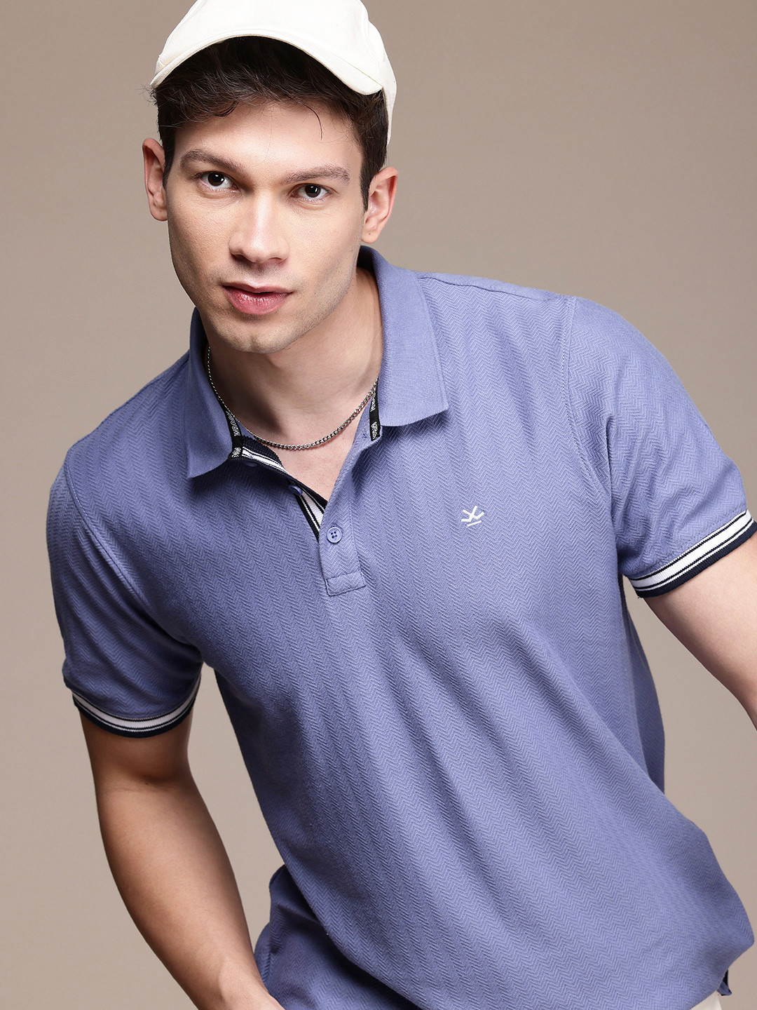 WROGN Geometric Self Design Polo Collar T-shirt