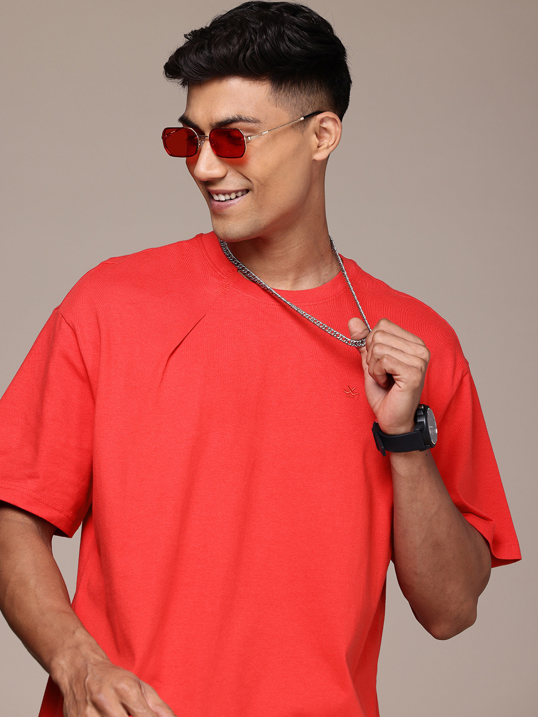 WROGN Drop-Shoulder Sleeves Pure Cotton Oversized T-shirt